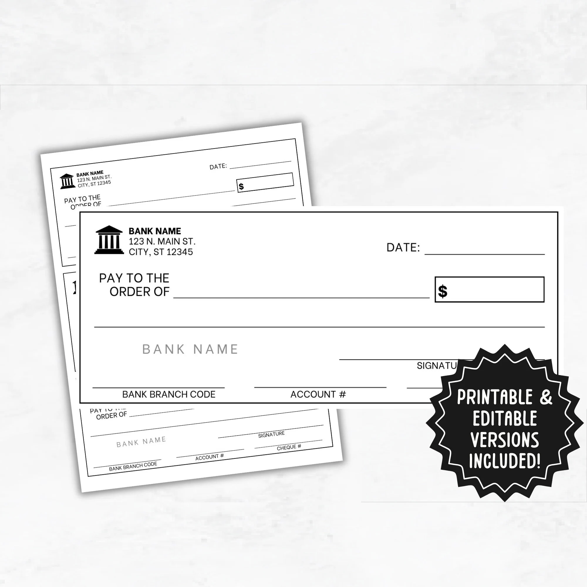 Blank Checks Template Editable Blank Cheque Printable Blank Checks Etsy