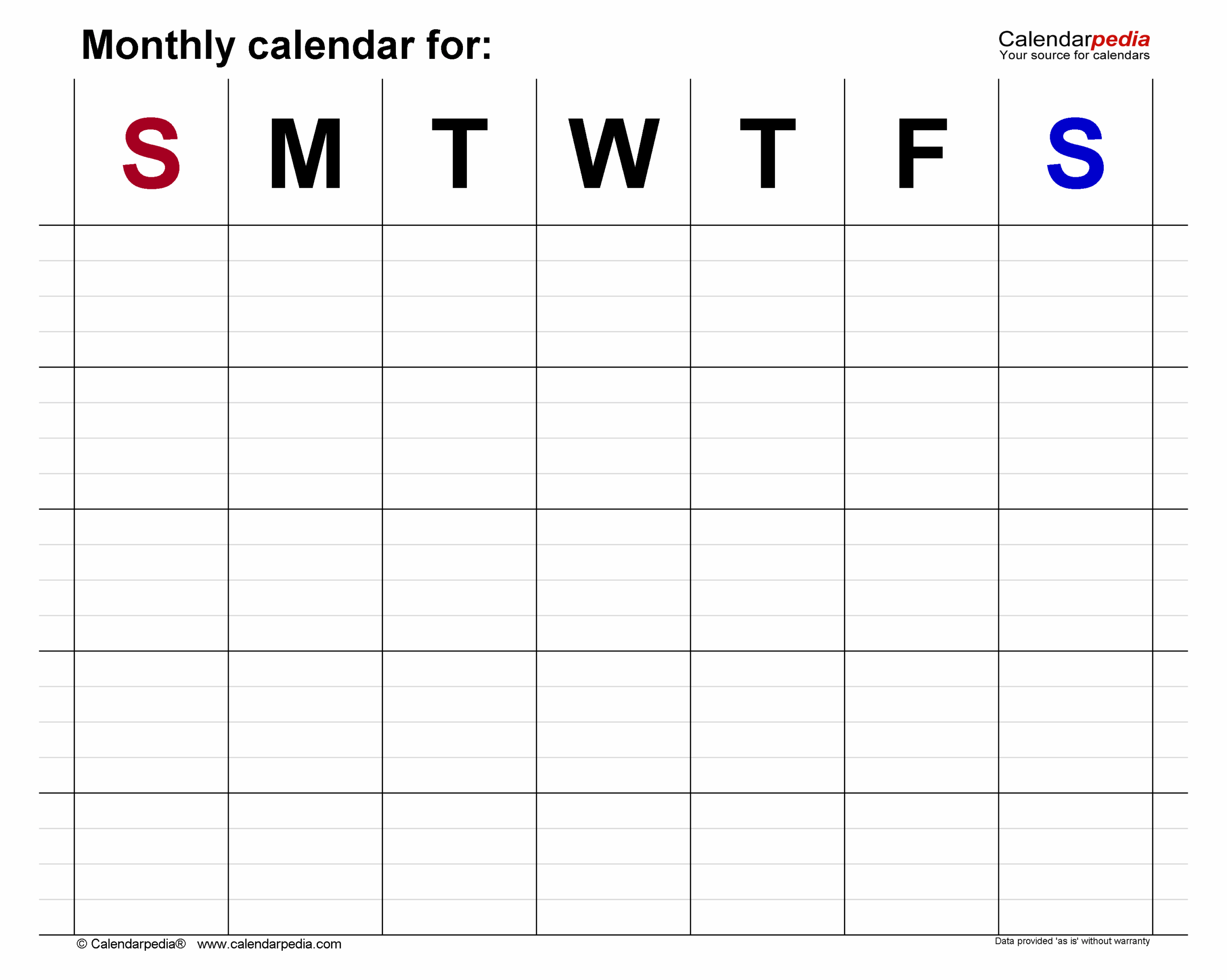 Printable Monthly Blank Calendar Template