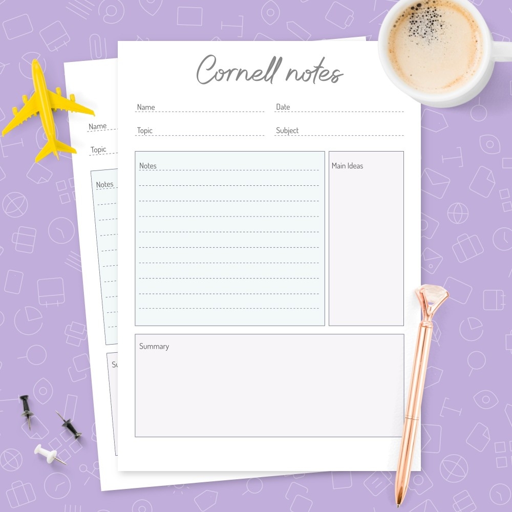 Blue Background Cornell Notes Template Template Printable PDF