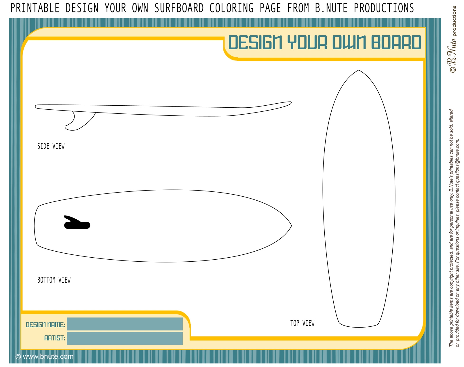 Bnute Productions Free Printable Coloring Page Design Your Own Surfboard