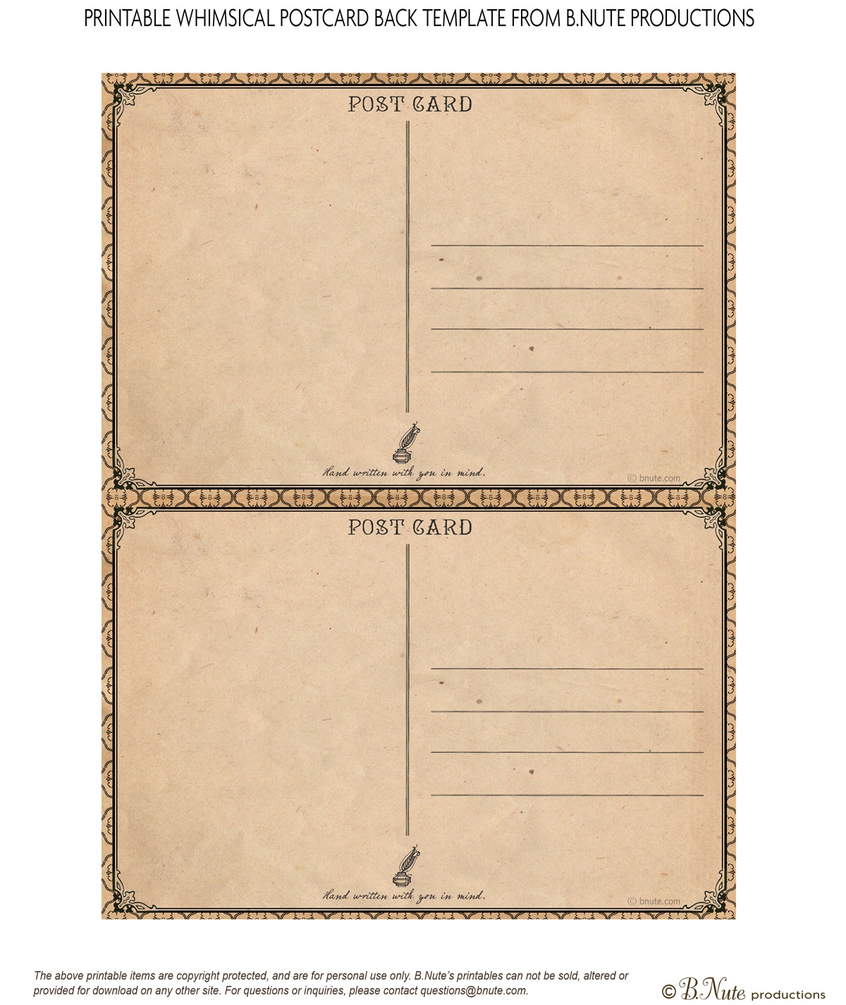 Bnute Productions Scrapbook Paper Ideas Perfect Postcards Including Free Printable Postcard Template Backs