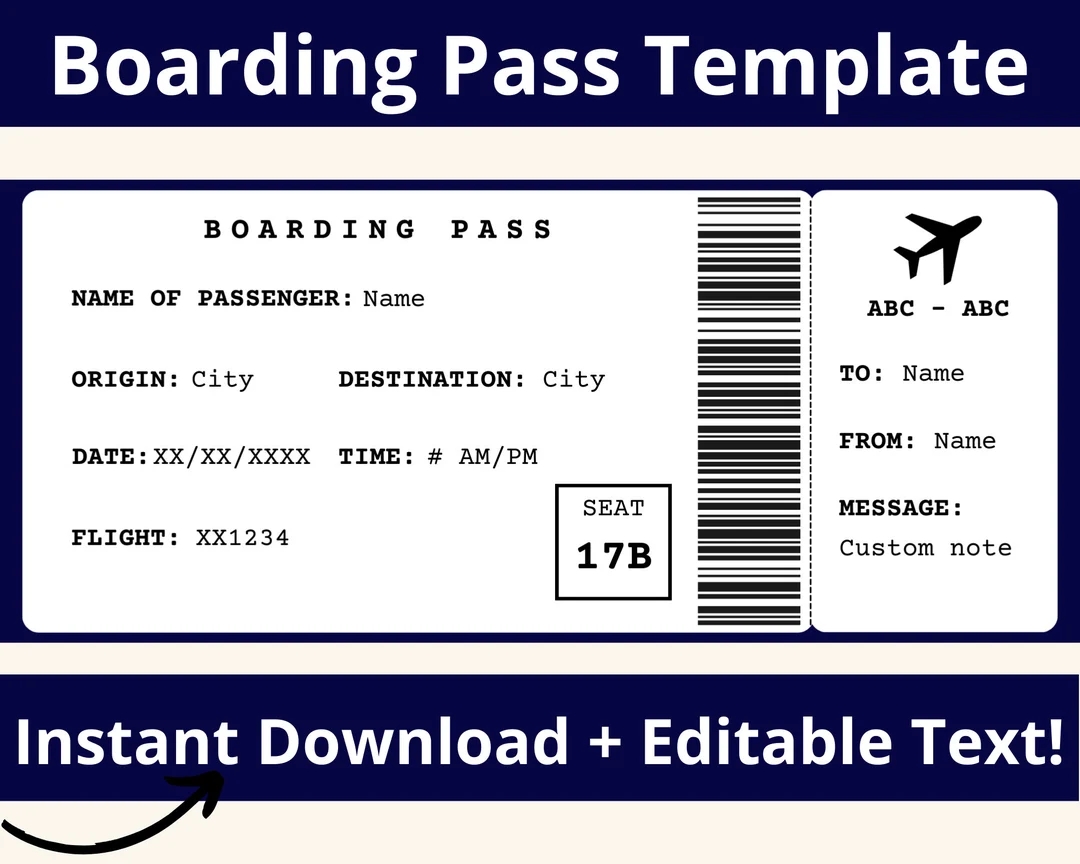 Boarding Pass Template Boarding Ticket Template Surprise Boarding Pass Airline Ticket Airplane Ticket Travel Voucher Printable Etsy
