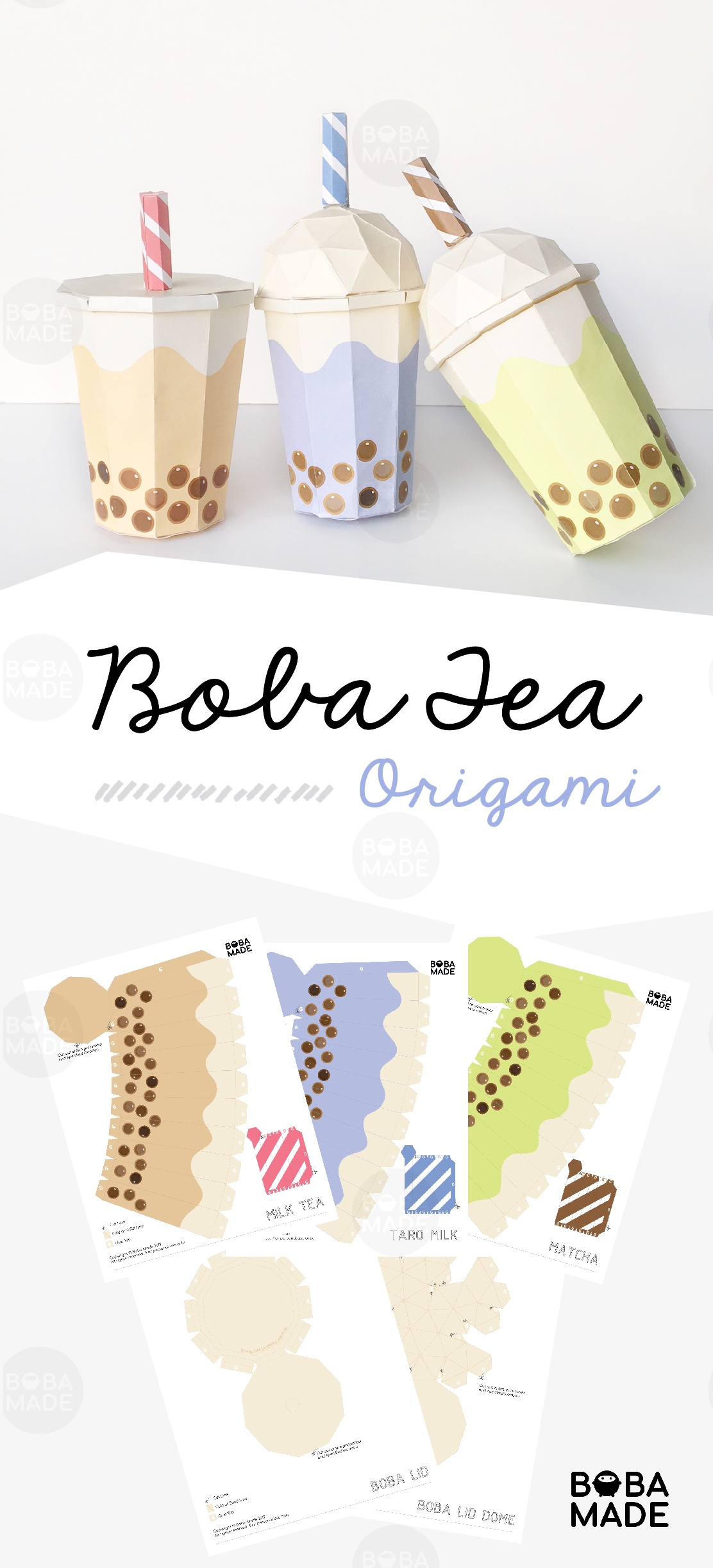 Boba Tea Origami Template Full Size Boba Made