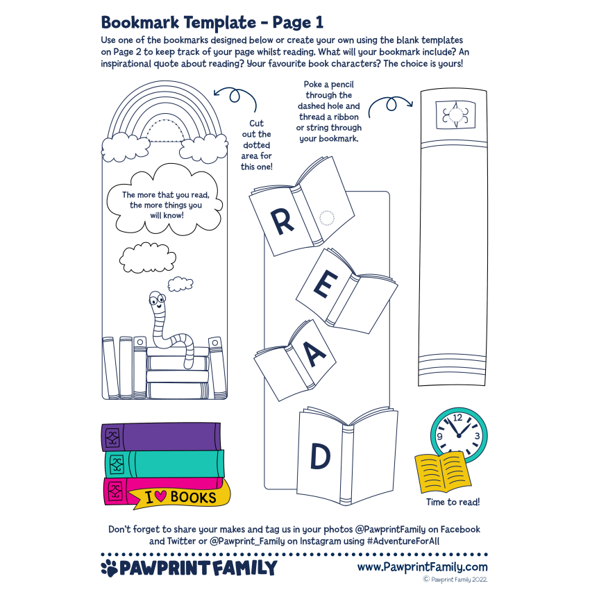 Bookmark Template Pawprint Family