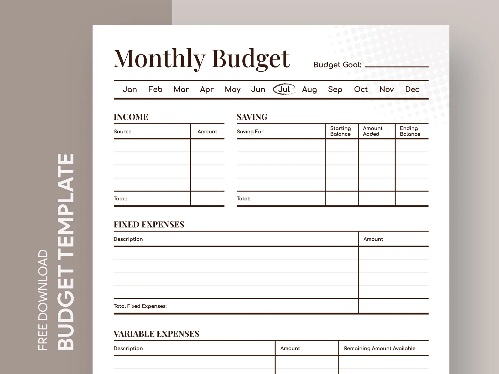 Printable Budget Planner Template