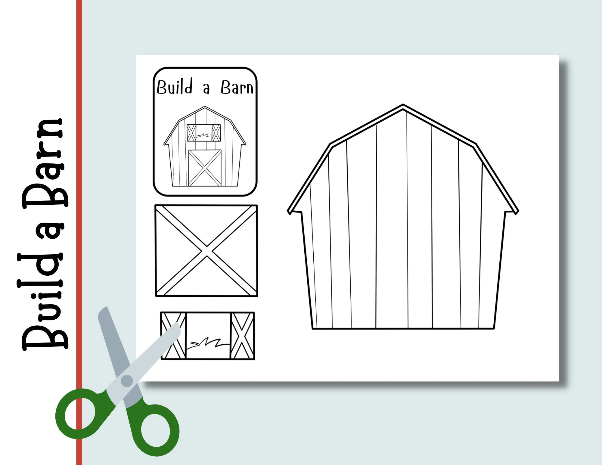 Build A Barn Digital Printable Coloring Activity Cut And Paste Preschool Kindergarten First Grade Arts And Crafts Etsy