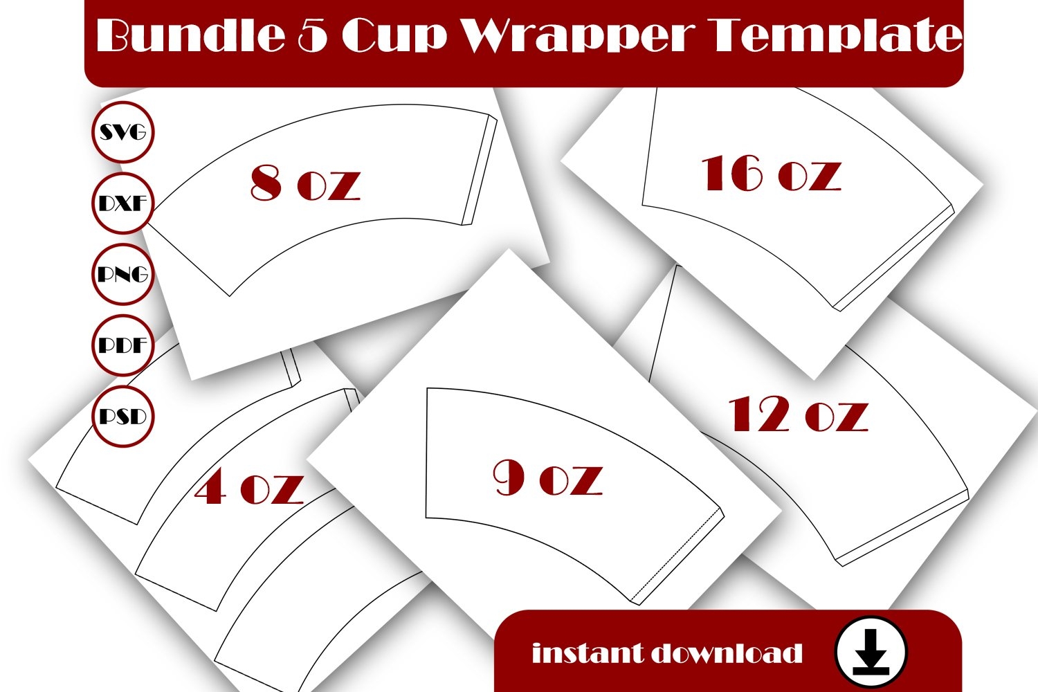 Bundle Cup Wrapper Template 5 Sizes 8 5x11 Sheet Printable