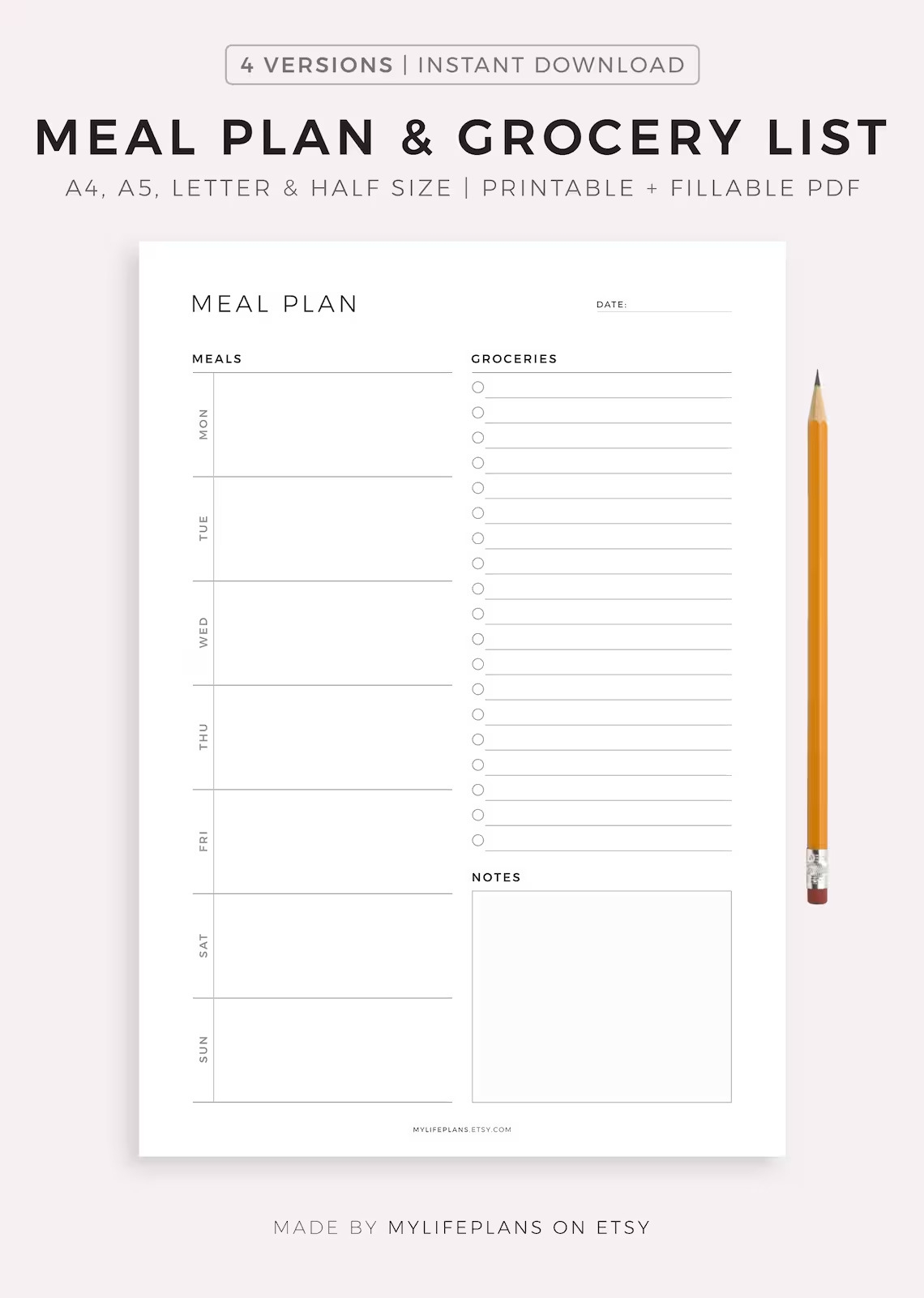 Weekly Menu Printable Template