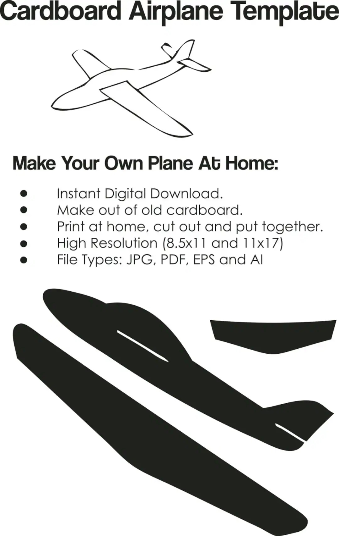 Cardboard Airplane Template Airplane Cutout On Paper Cardboard Airplane DIY Project INSTANT DOWNLOAD 09855 Etsy