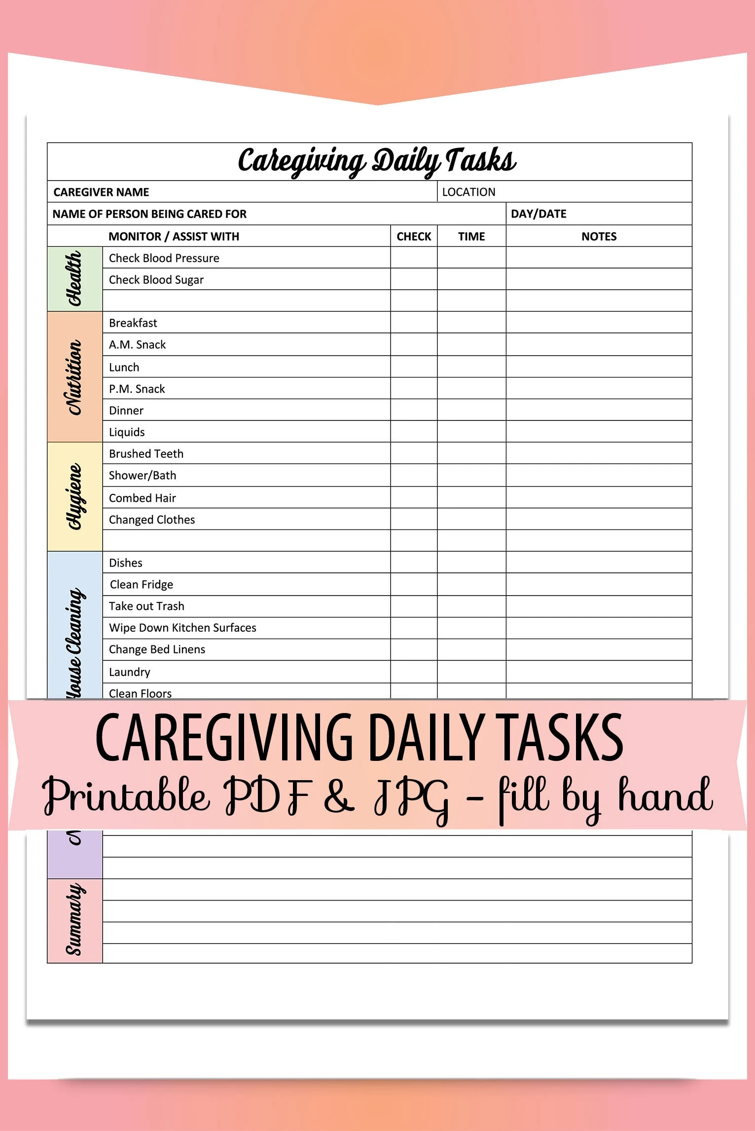 Printable Home Health Aide Care Plan Template