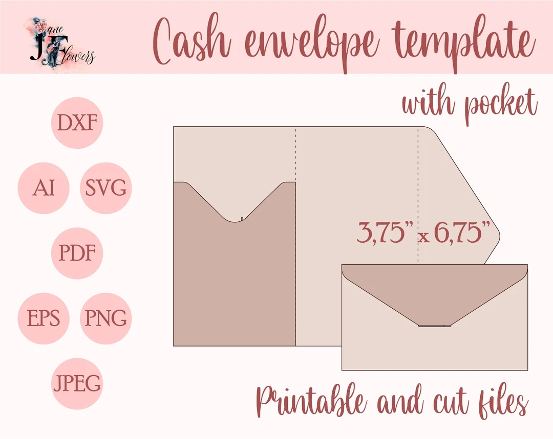 Cash Envelope With Pocket Money Envelope Template SVG Cricut Budget Envelopes Pattern DXF Cute Vintage Printable Envelope Pdf Download Etsy