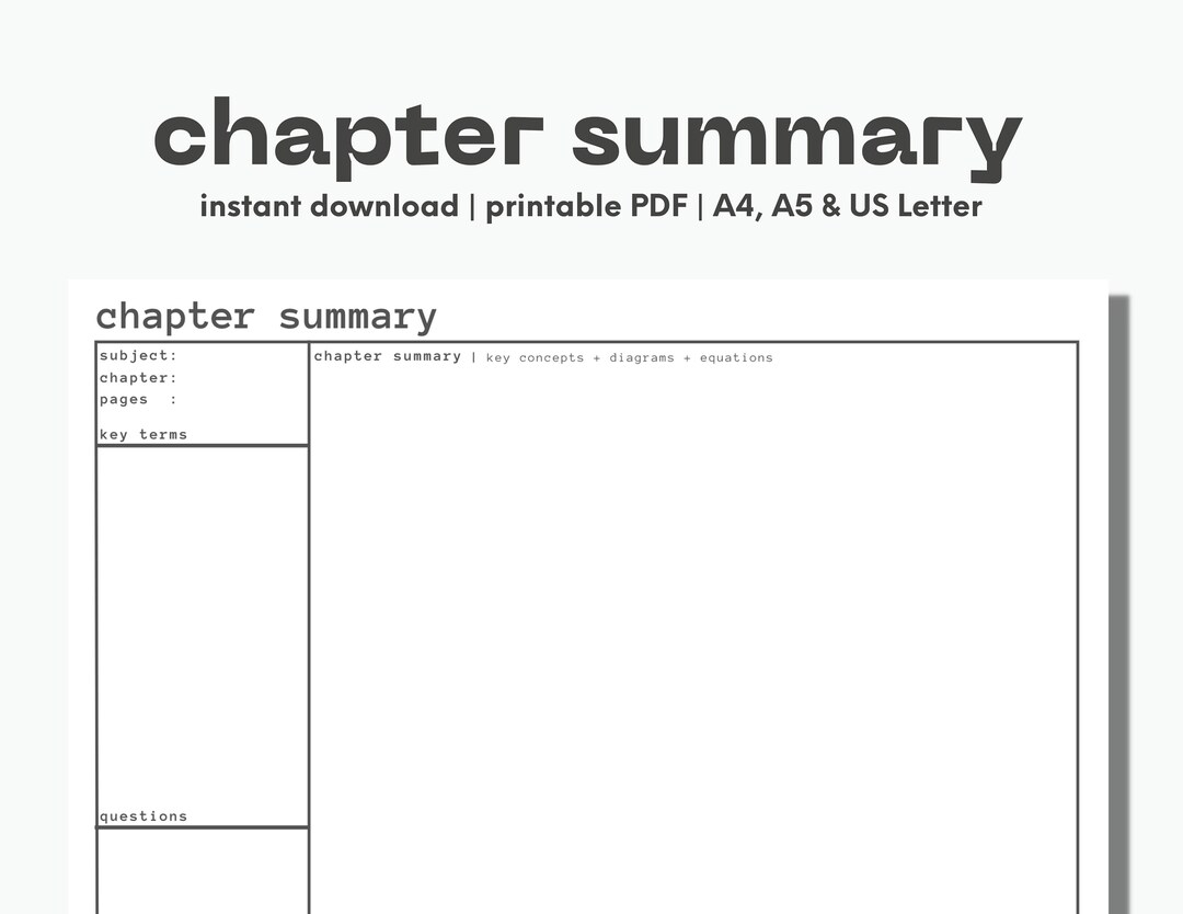 Chapter Summary Big Picture Tool Printable PDF Minimalist Digital Planner Student Organizers Instant Download A4 A5 US Letter Etsy