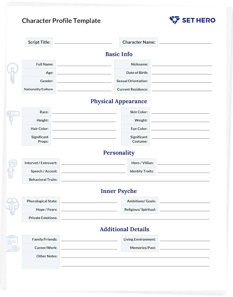 Character Profile Template For Filmmakers with A Free Download SetHero