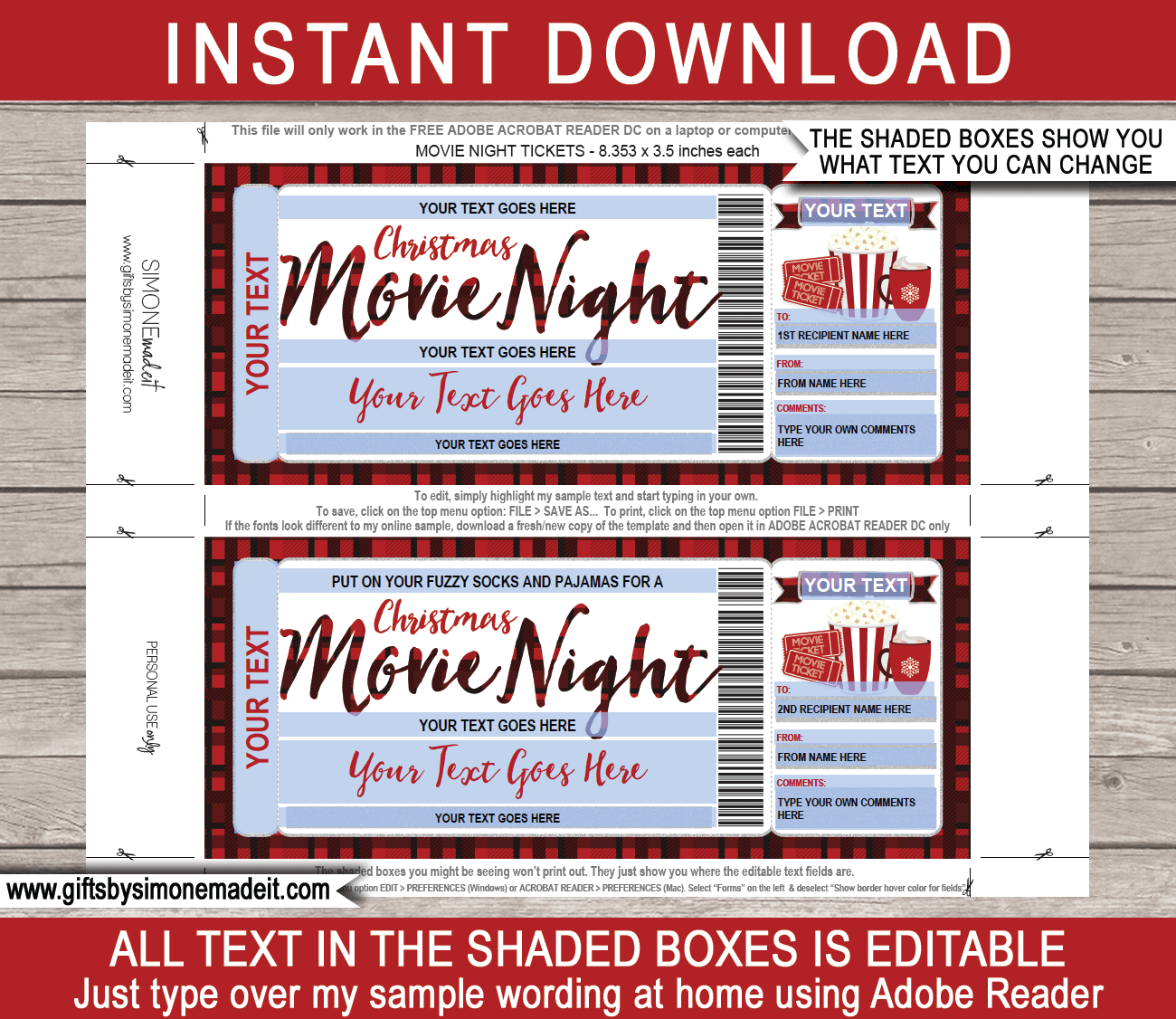 Christmas Family Movie Night Ticket Template Gift Voucher Certificate