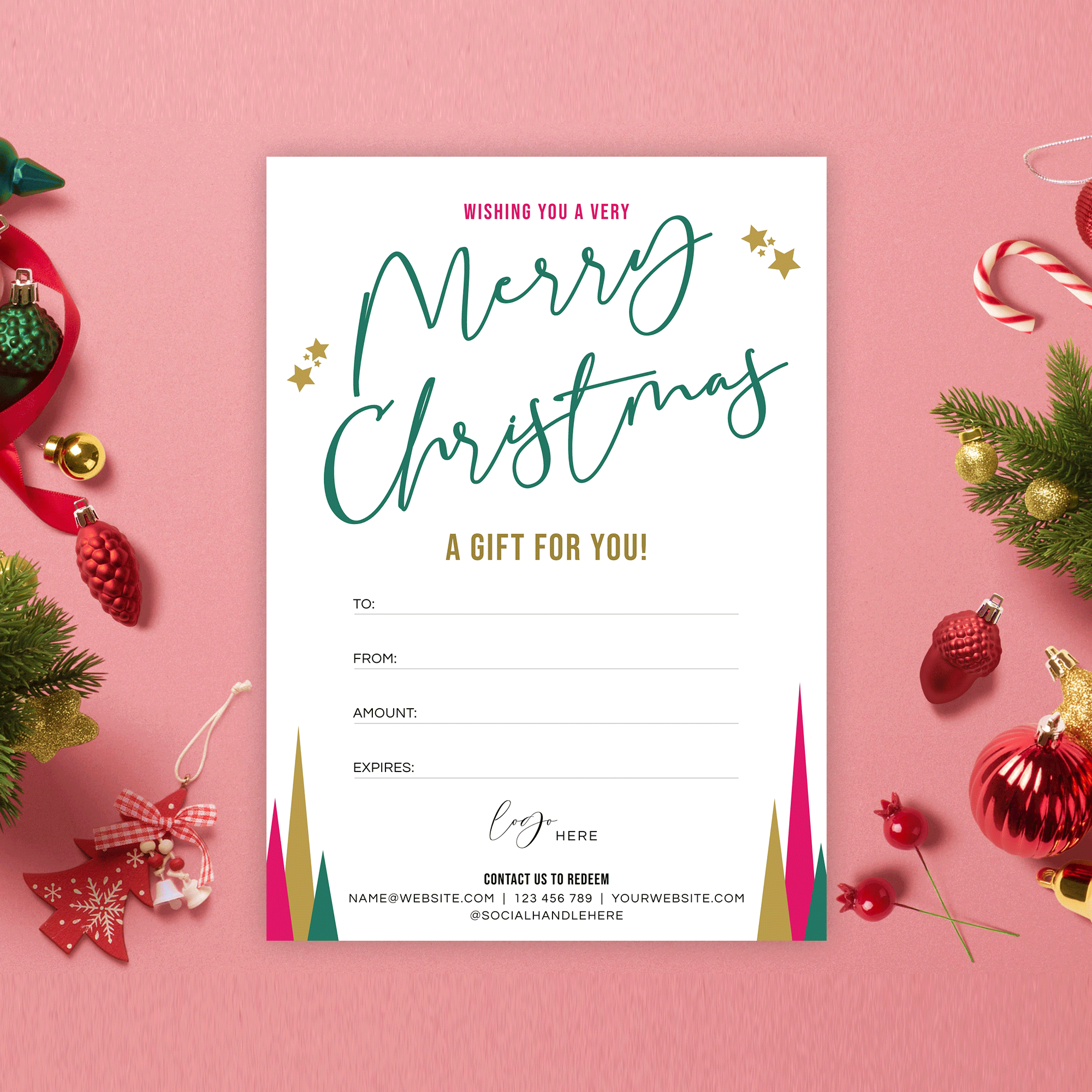 Christmas Gift Certificate Template Customizable Holiday Gift Card