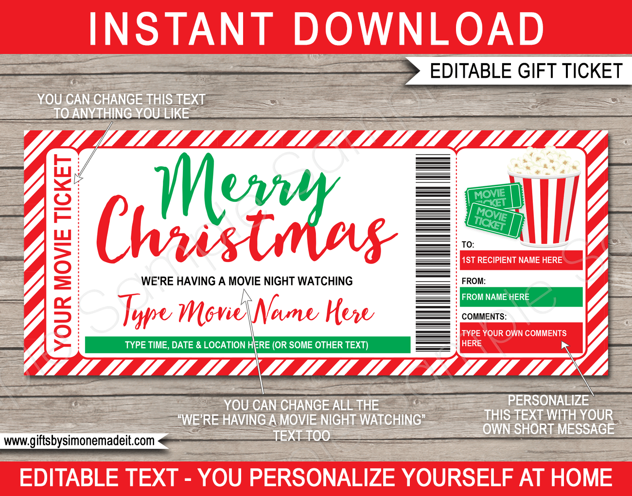 Christmas Movie Ticket Gift Template Family Movie Night Gift Voucher Christmas Movie Ticket Gift Template Family Movie Night Gift Voucher