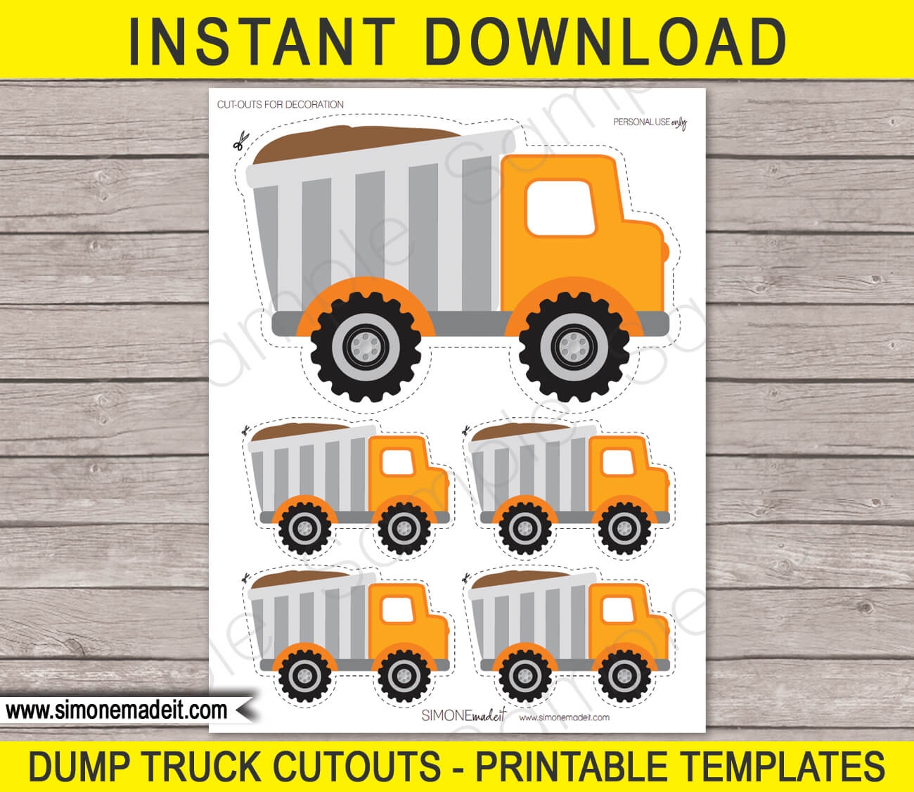 Construction Truck Cutouts Template Printable Birthday Party Decorations