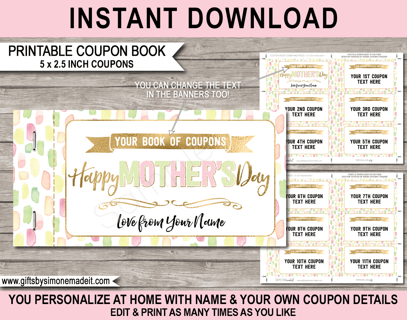 Coupon Book For Mom Template Mothers Day Gift Print At Home