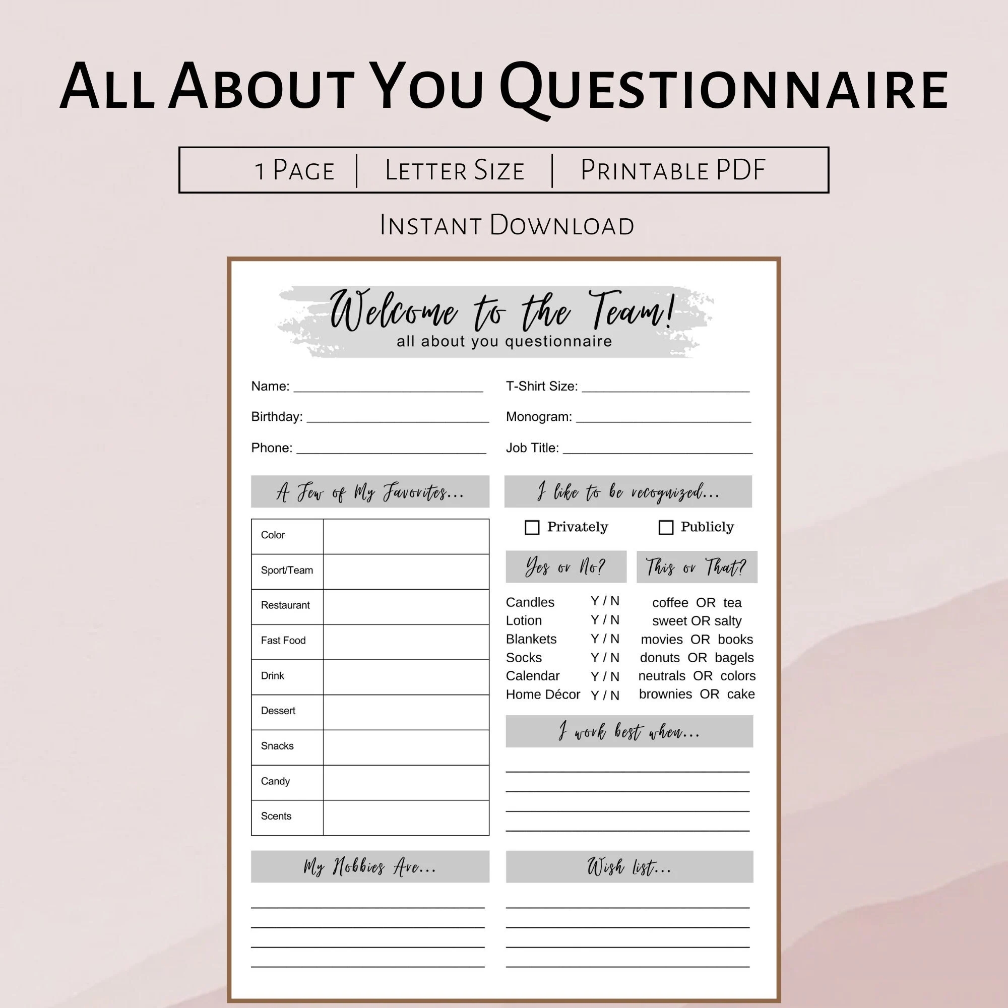 Free Printable Getting To Know Your Employees Questionnaire Template
