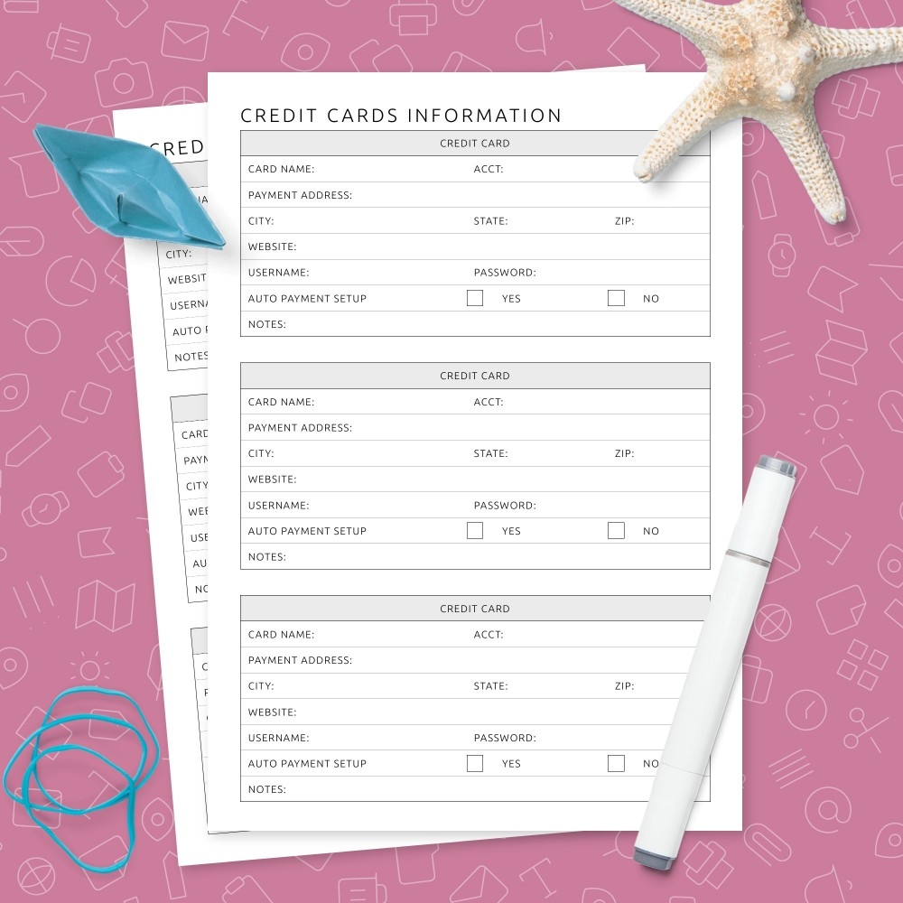 Credit Cards Information Template Template Printable PDF