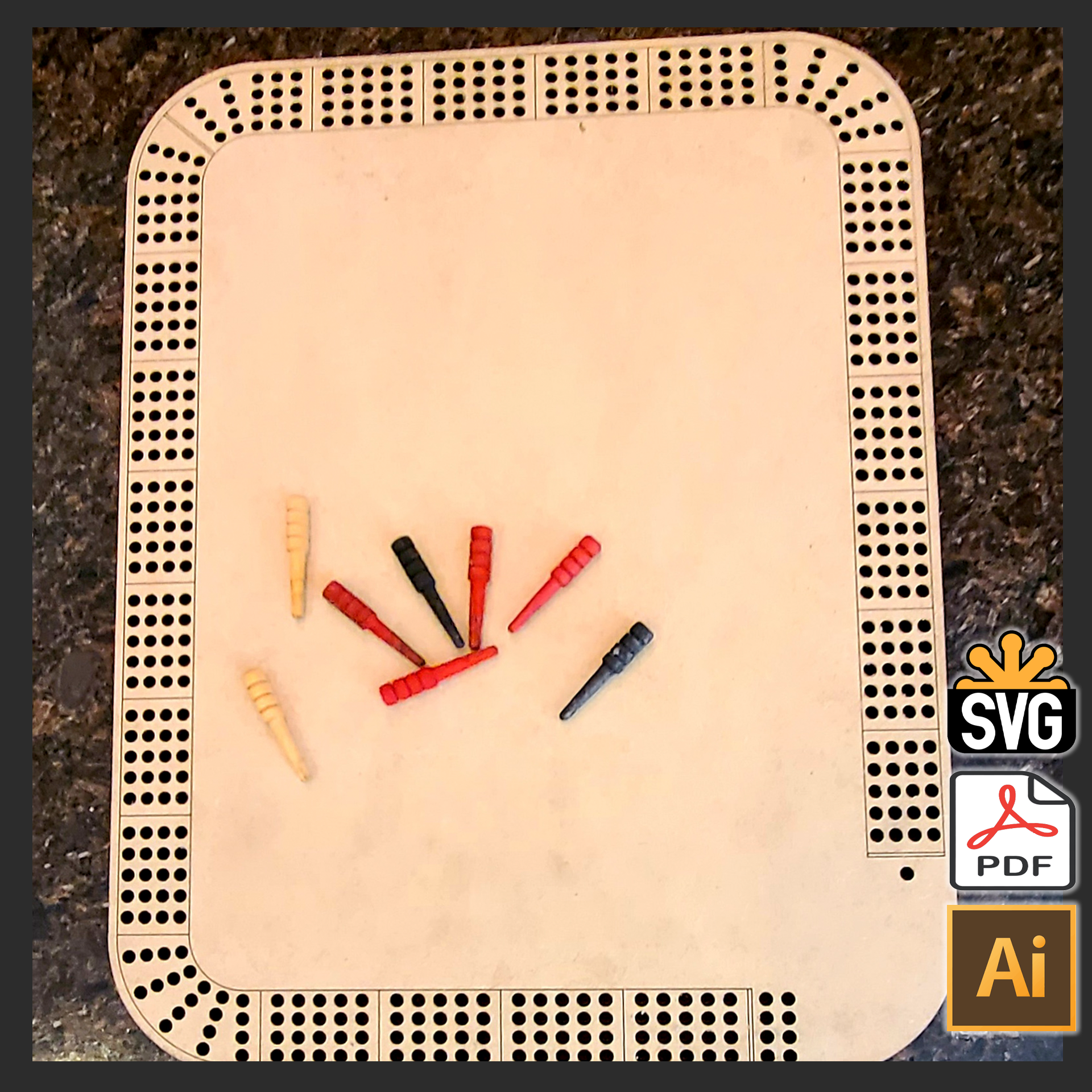 Cribbage Template Rectangular 3 4 Player Options 2 Sizes Included Laser Ready Digital Download AI SVG PDF Alien Workshop Design