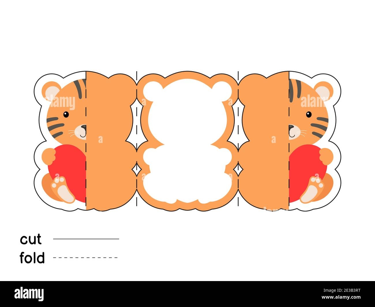 Cute Tiger Hold Heart Fold Long Greeting Card Template Great For St Valentine Day Birthdays Baby Showers Printable Color Scheme Stock Vector Image Art Alamy