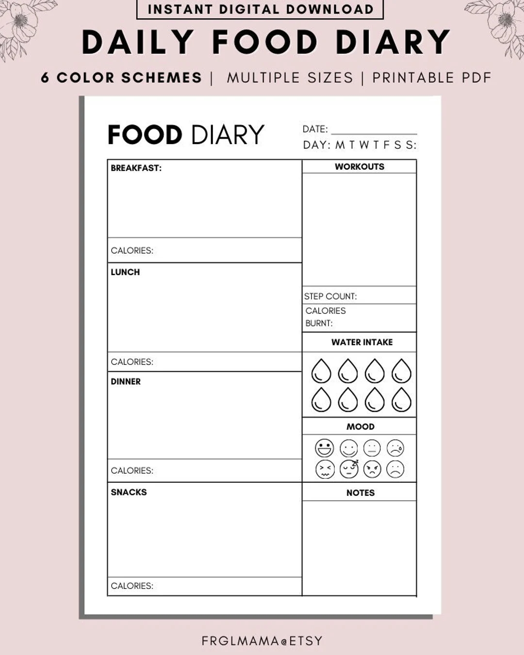 Daily Food Diary Printable A4 A5 Printable Daily Food Journal Minimalist Daily Calorie Tracker Daily Calorie Counting Food Diary PDF Etsy UK