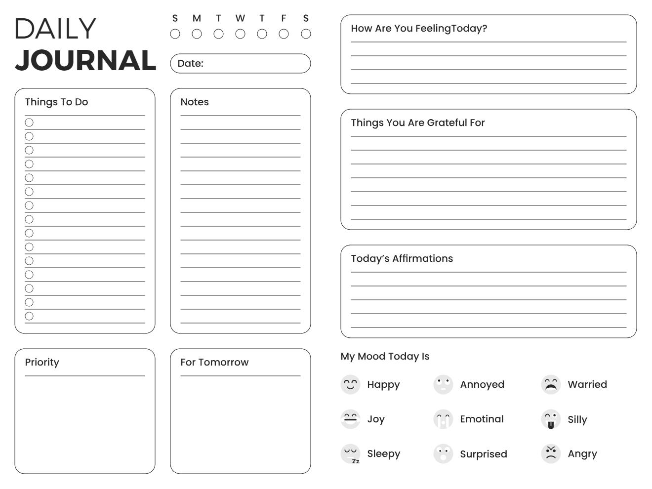 Daily Journal Templates Customizable PDF Printable Download
