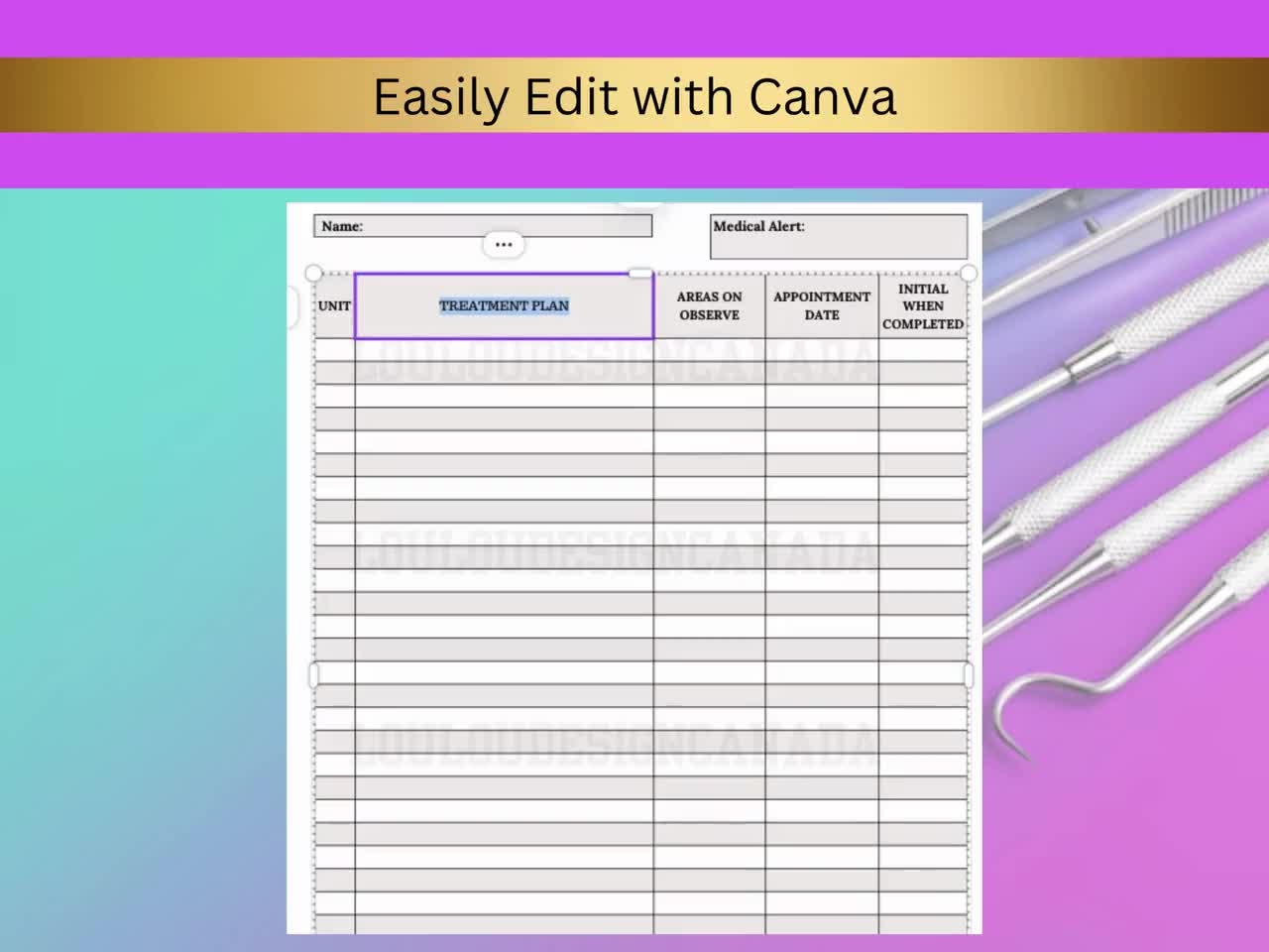 Printable Dental Treatment Plan Template