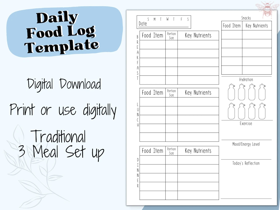Digital Daily Food Log Template Instant Download 3 meal Nutrition Tracker Printable Diet Tracker Minimalist Daily Food Log Letter Size Etsy