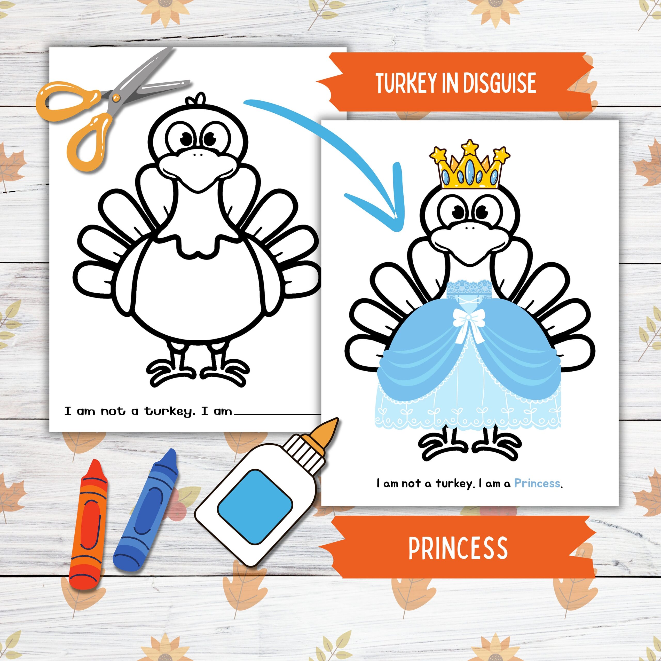 Disguise A Turkey Thanksgiving Printable Craft For Kids And Toddlers Princess Turkey In Disguise Turkey Paper Doll Printable Craft Kits Etsy