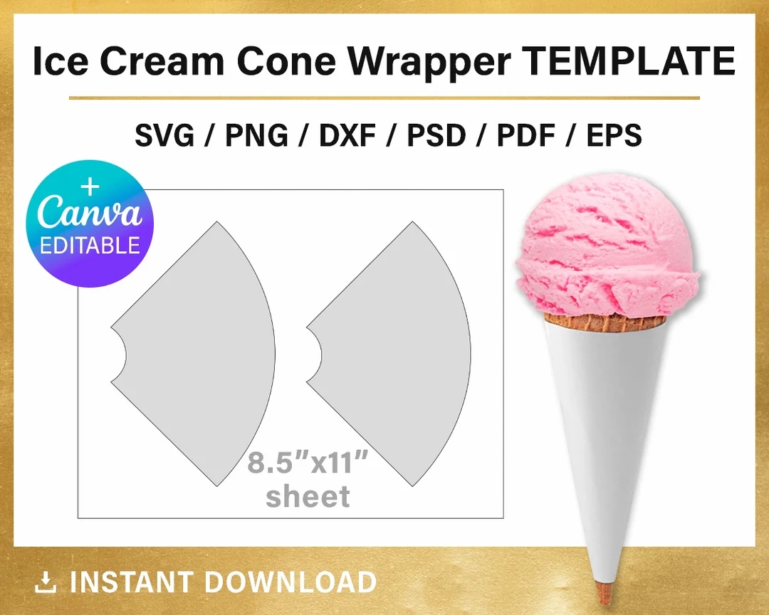 DIY Ice Cream Cone Wrapper BLANK Template Png Svg Canva Cricut Instant Download Etsy