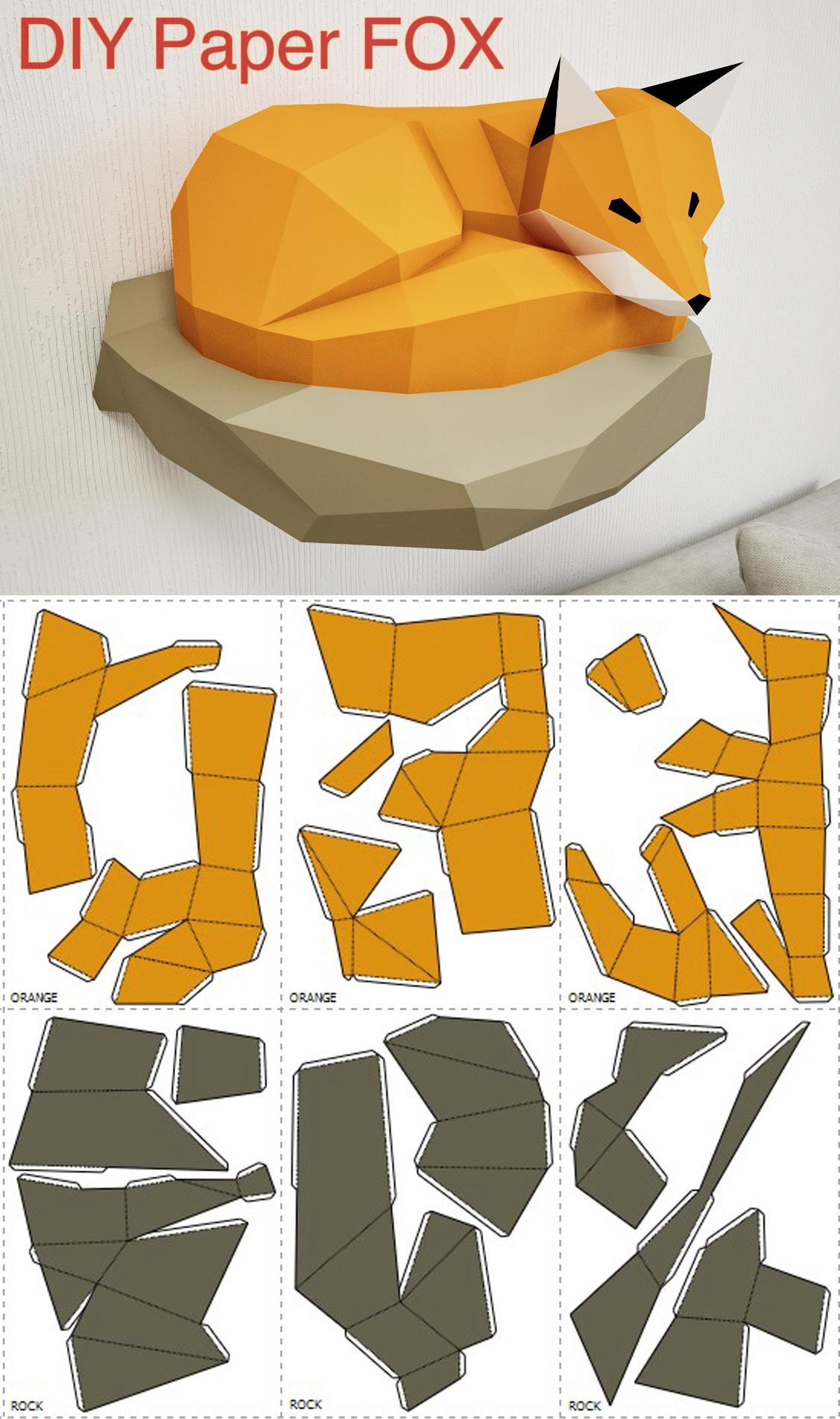 DIY Papercraft Fox On A Rock Template download R crafts DIY Papercraft Fox On A Rock Template download R crafts