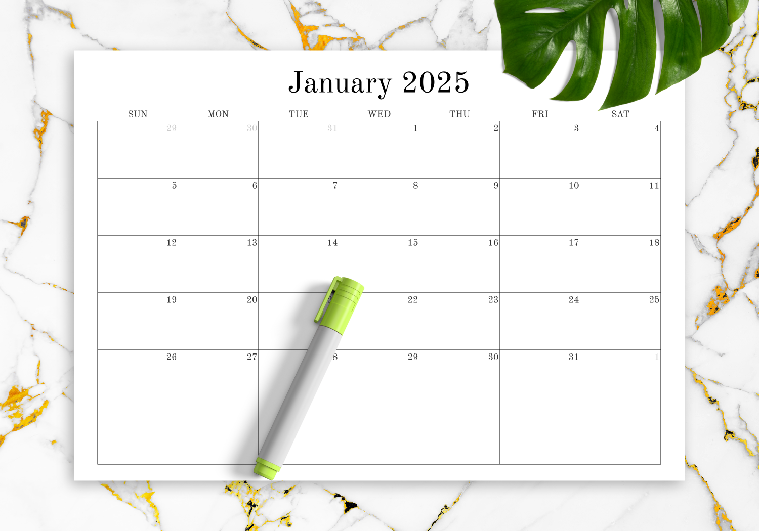 Printable Blank Monthly Calendar Template