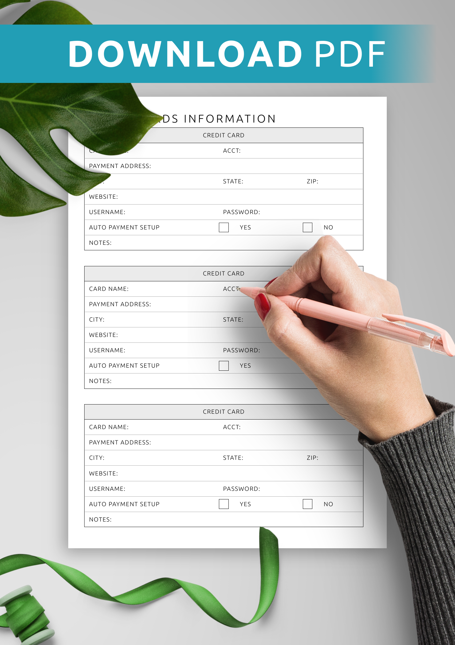 Download Printable Credit Cards Information Template PDF Download Printable Credit Cards Information Template PDF