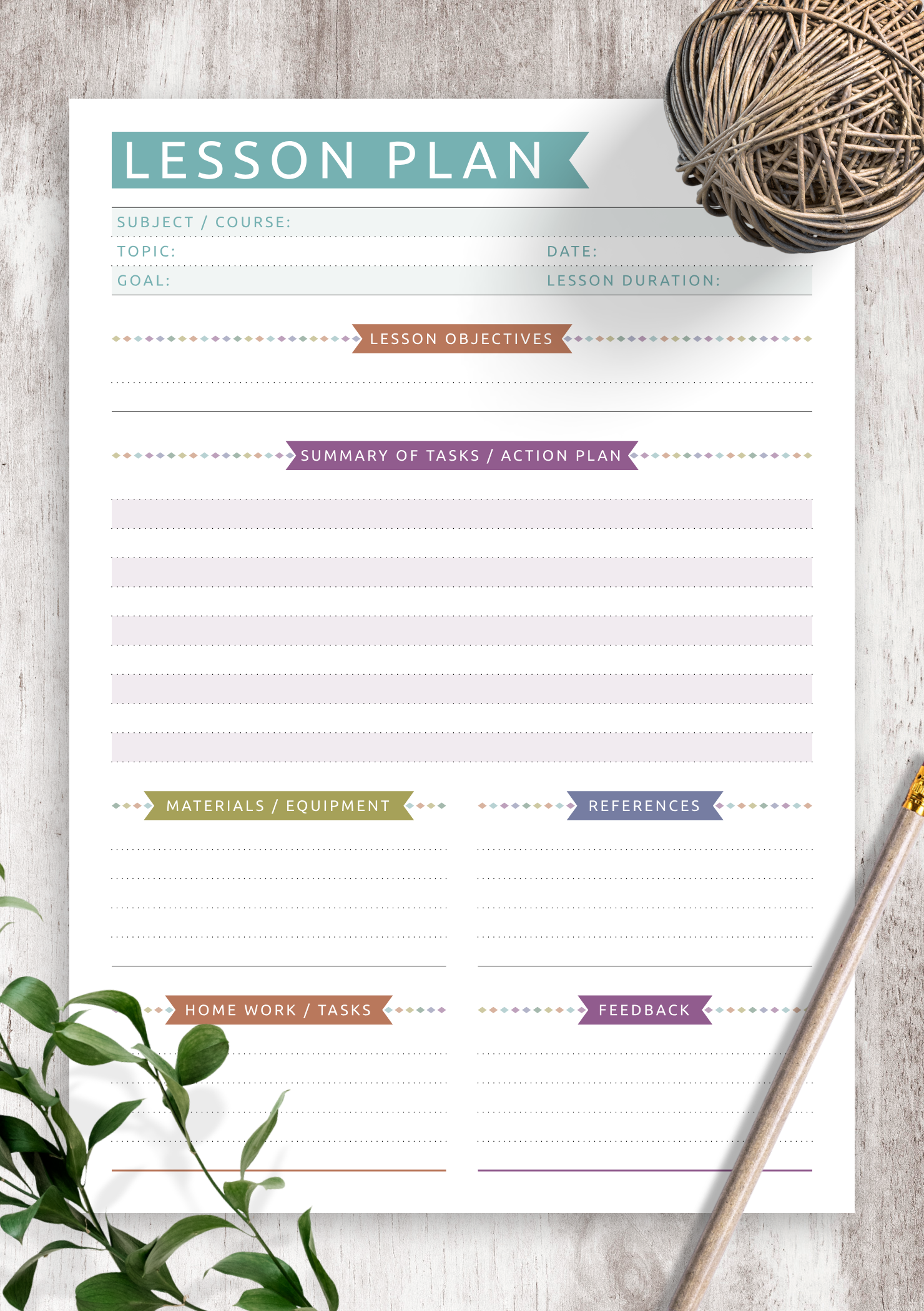 Download Printable Lesson Plan Casual Style PDF