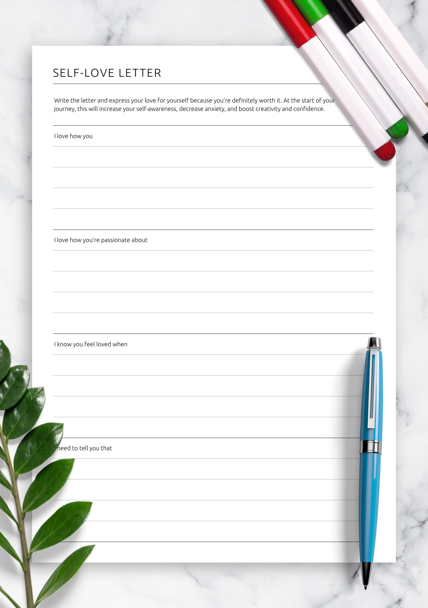 Download Printable Self Love Letter PDF