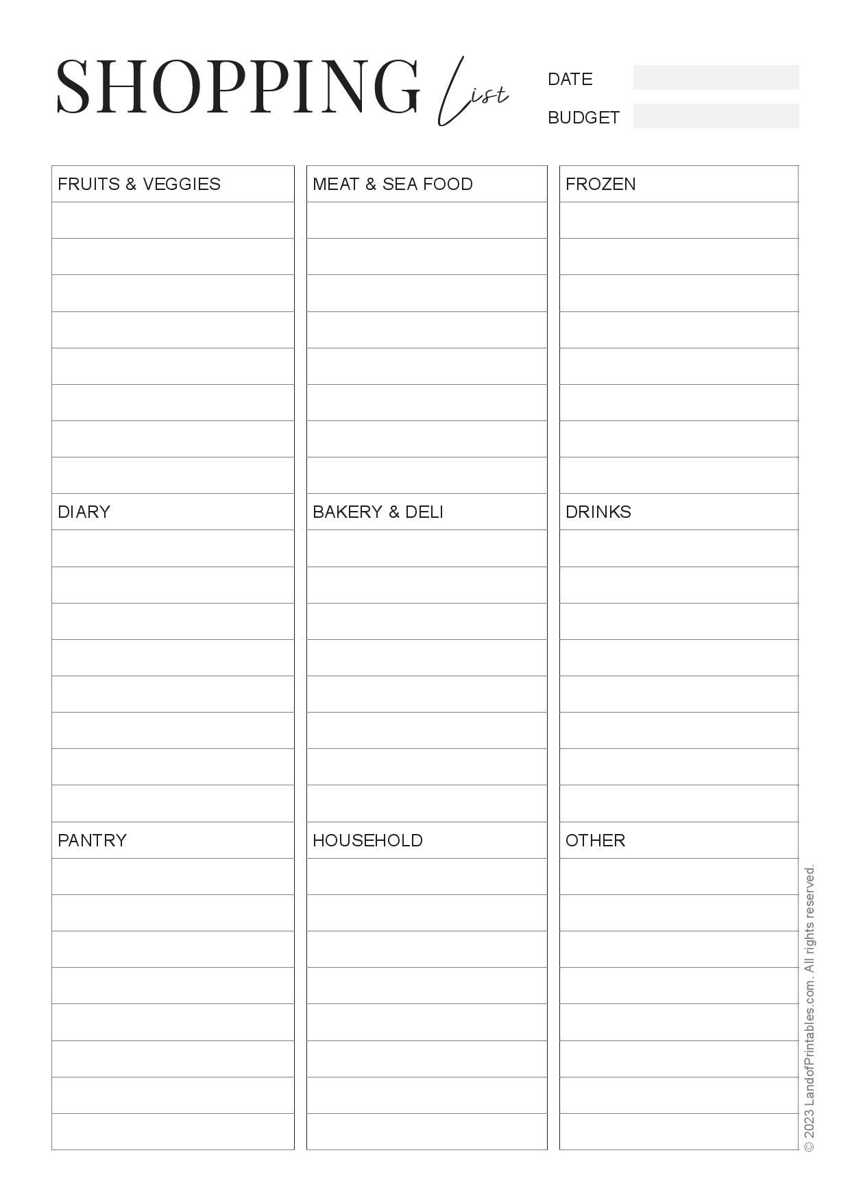 Free Printable Shopping List Templates Free Printable Shopping List Templates