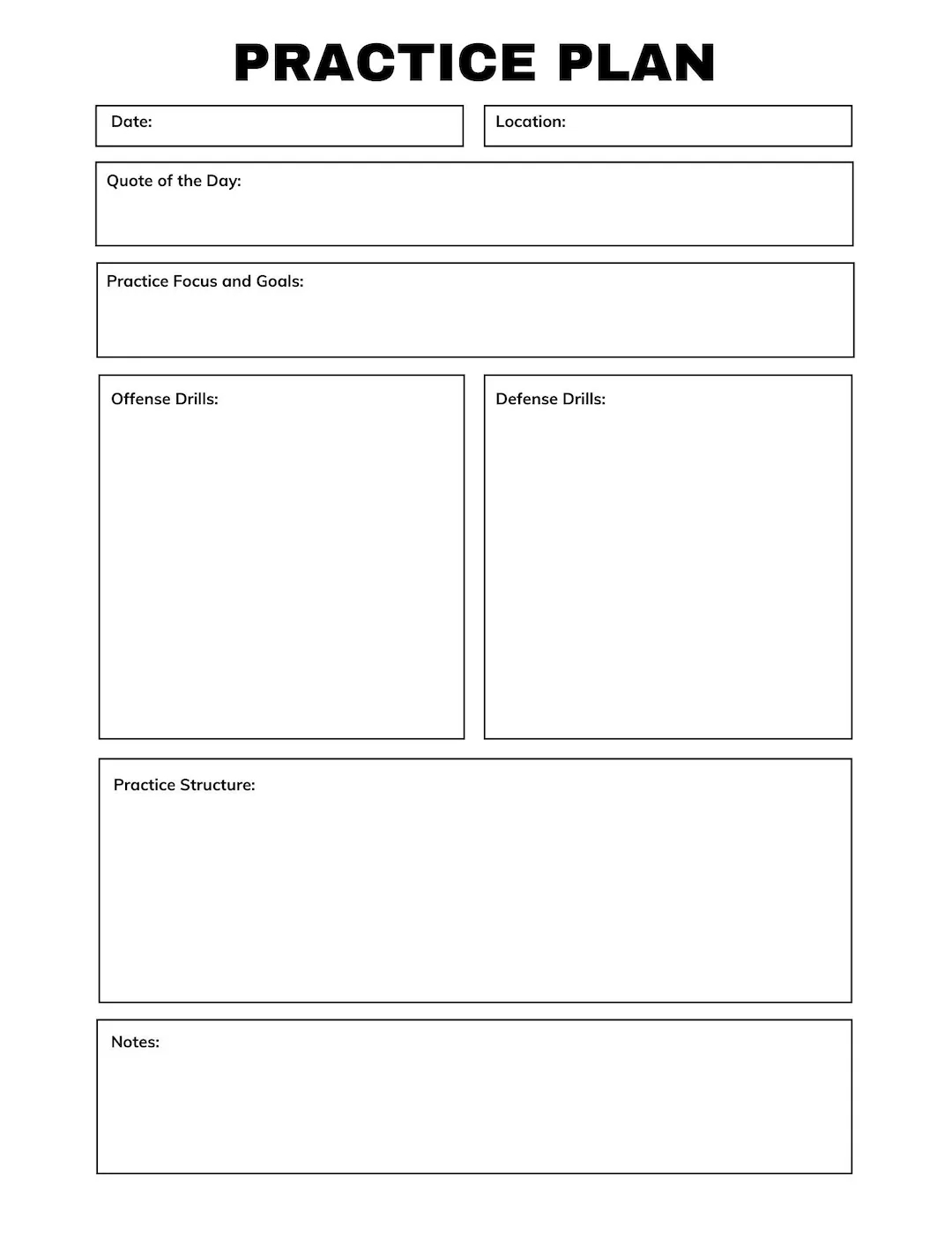 Printable Baseball Practice Plan Template
