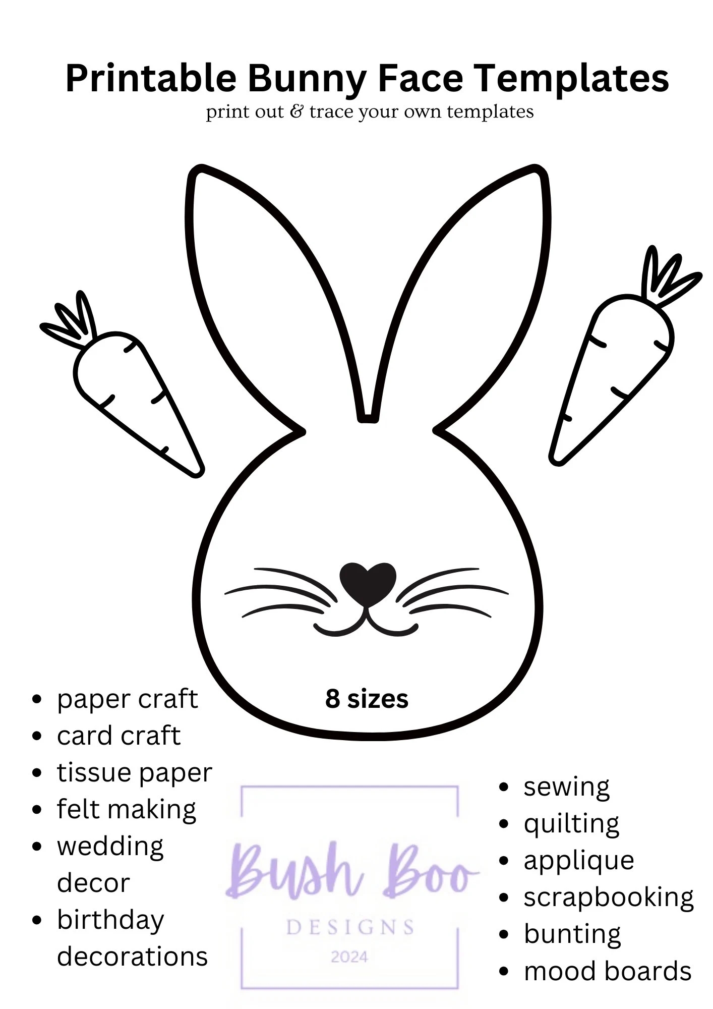 Easter Bunny Face Templates Print Out 4 Page Bunny Face Template Papercraft Project INSTANT PDF Download Easter Project Kids Craft Activity Etsy UK