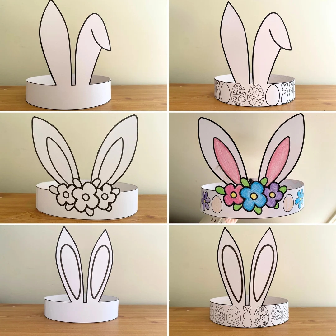 Easter Bunny Paper Crown Printable Bunny Ears Paper Crowns Easter Paper Crown Template Bunny Ears Headband Easter Hat For Kids Etsy