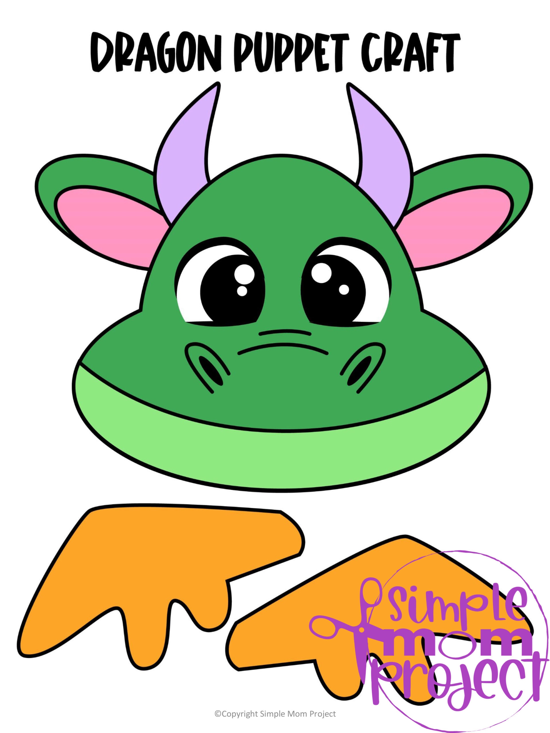 Easy And Printable Dragon Paper Bag Puppet Craft Instant Printable Template Simple Mom Project Store