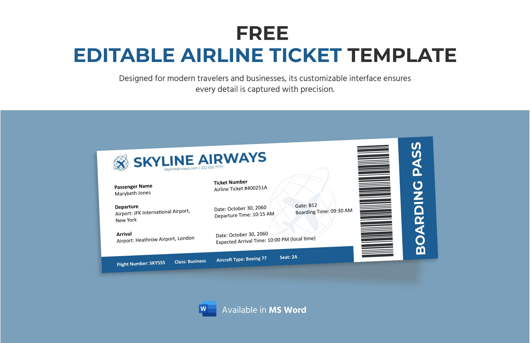 Printable Airline Ticket Template Free