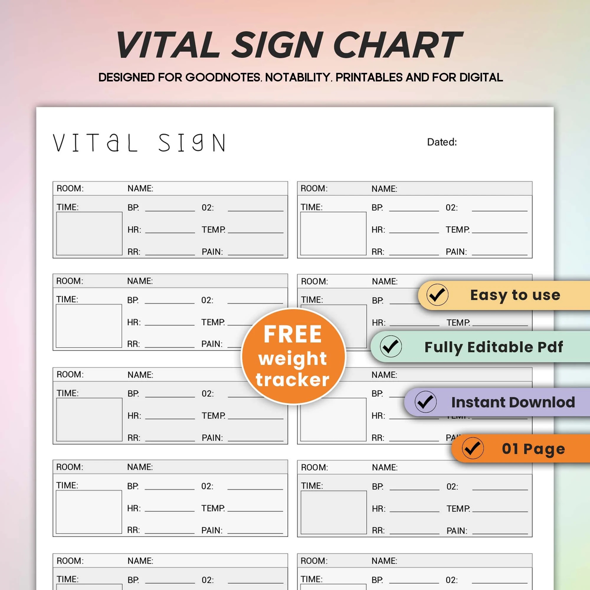 Template Free Printable Vital Signs Flow Sheet
