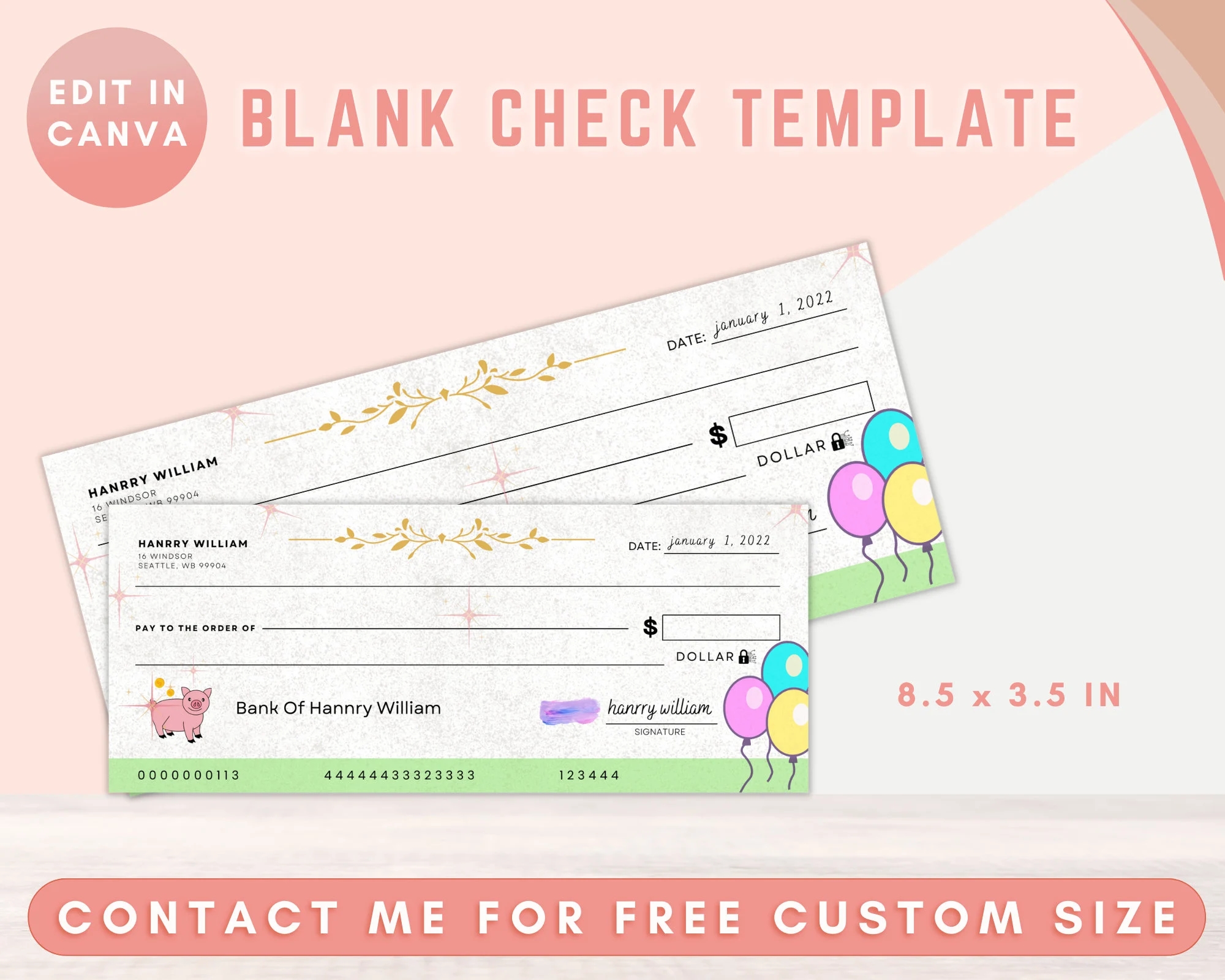 Editable Bank Check Blank Check Template Blank Checks Blank Check Check Presenters Bank Check Blank Check Blank Check Design Etsy