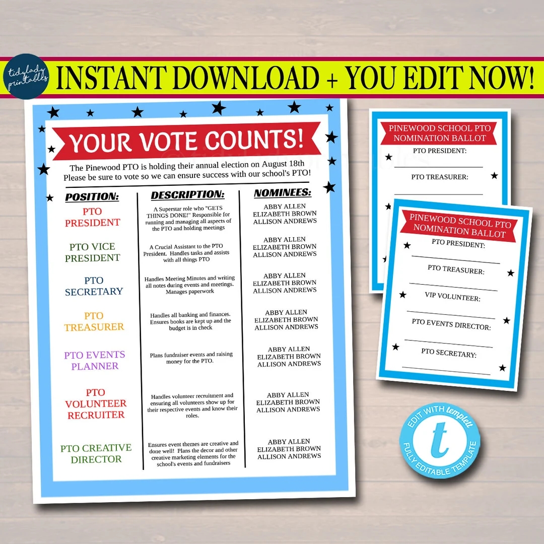 EDITABLE PTO PTA Voting Election Flyer And Ballot Sheets Printable School Fundraiser Why Volunteer Template Newsletter Instant Download Etsy