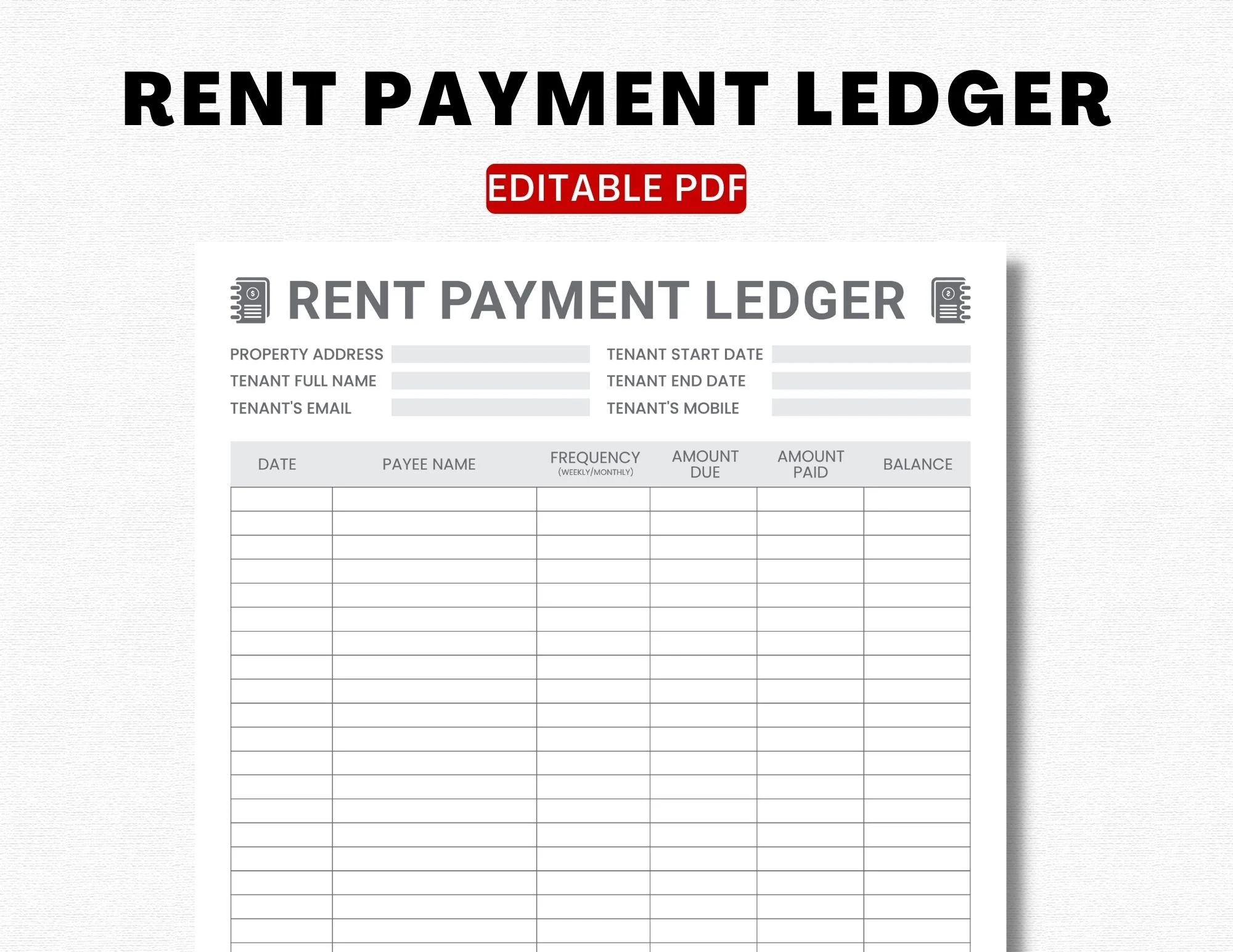 Editable Rent Payment Ledger Printable Rental Payment Tracker Rent Payment Log Rent Payment Record Rent Ledger Form Landlord Ledger pdf Etsy UK