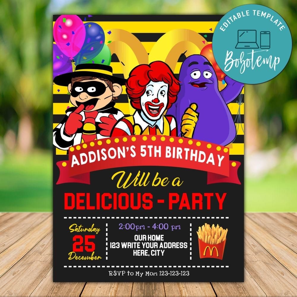 Editable Ronald McDonalds Birthday Invitation Instant Download Bobotemp Editable Ronald McDonalds Birthday Invitation Instant Download Bobotemp