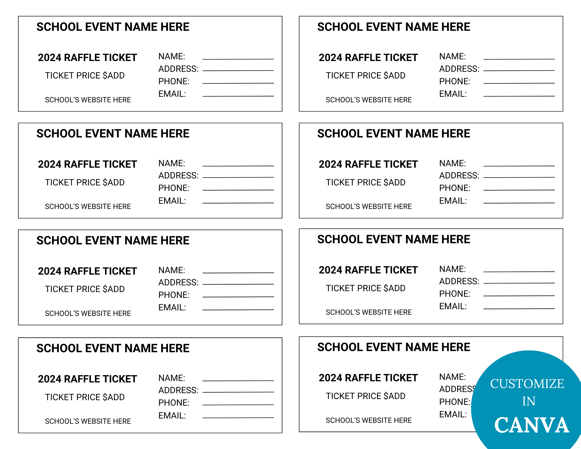 Editable School Printable Raffle Ticket