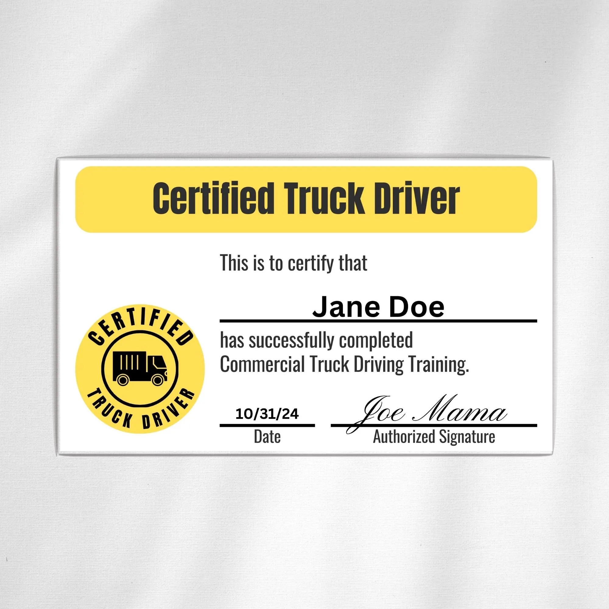Editable Truck Driver Certification Card Freight Semi trailer Costume Template Pocket Wallet Certificate Sized Holiday Fake Joke Gag Gift Etsy